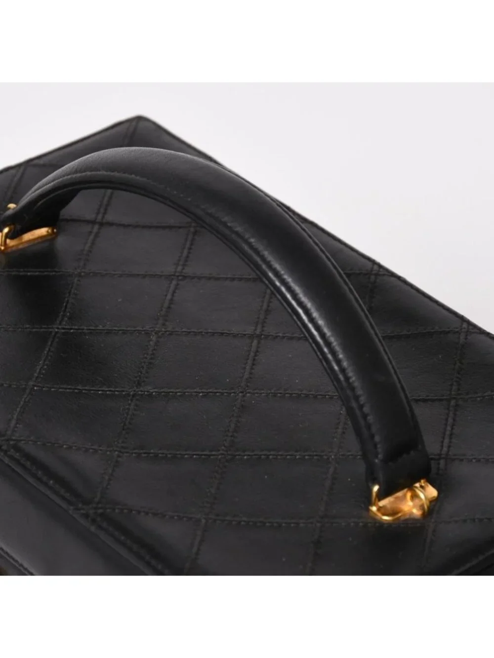 Chanel Bicolor Vanity Bag Handbag CC Logo Lambskin Black Gold